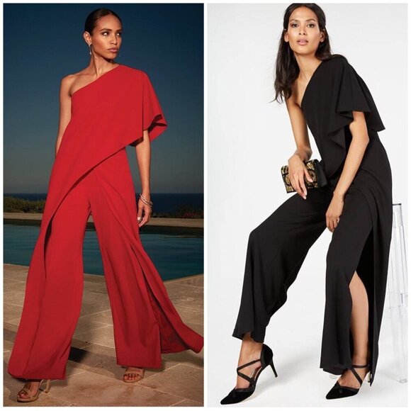 NWT ADRIANNA PAPELL Draped Velvet One-Shoulder Jumpsuit Black Womens 8 - Picture 4 of 12